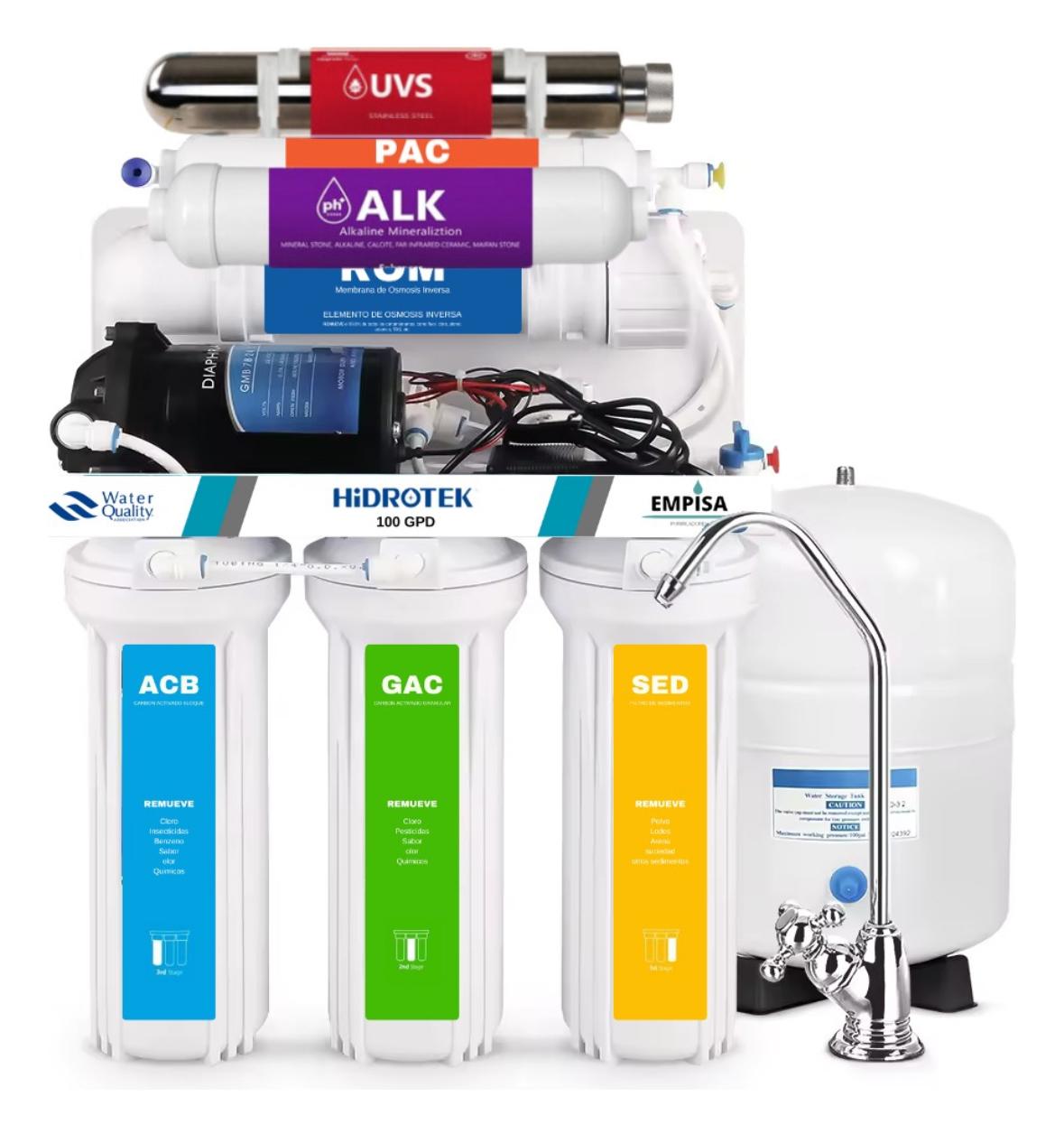 Sistema purificación agua 7 etapas Hidrotek con bomba