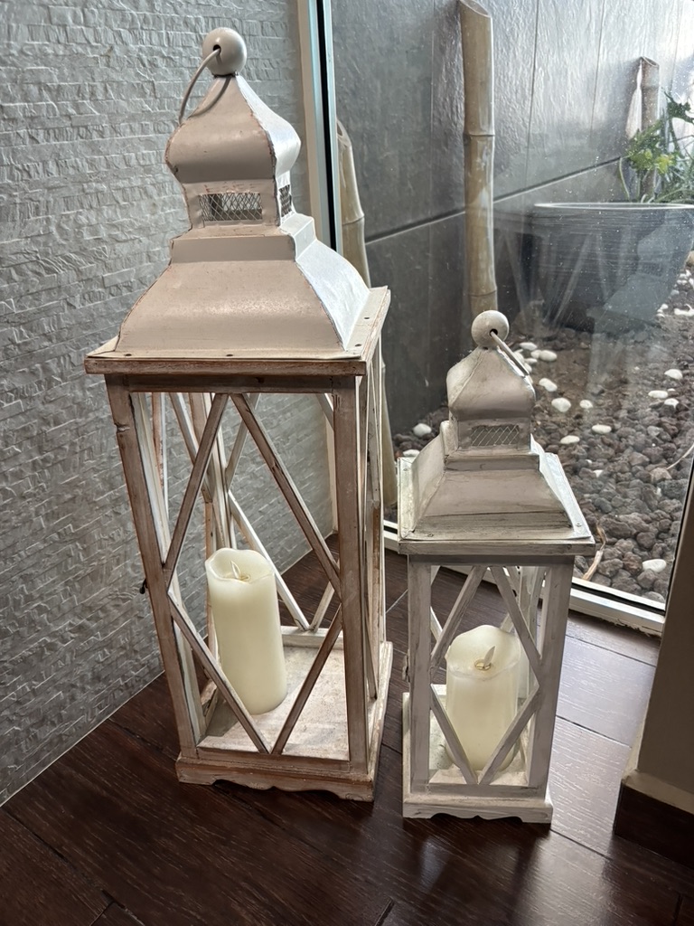 Farolillos decorativos blancos con vela (par)
